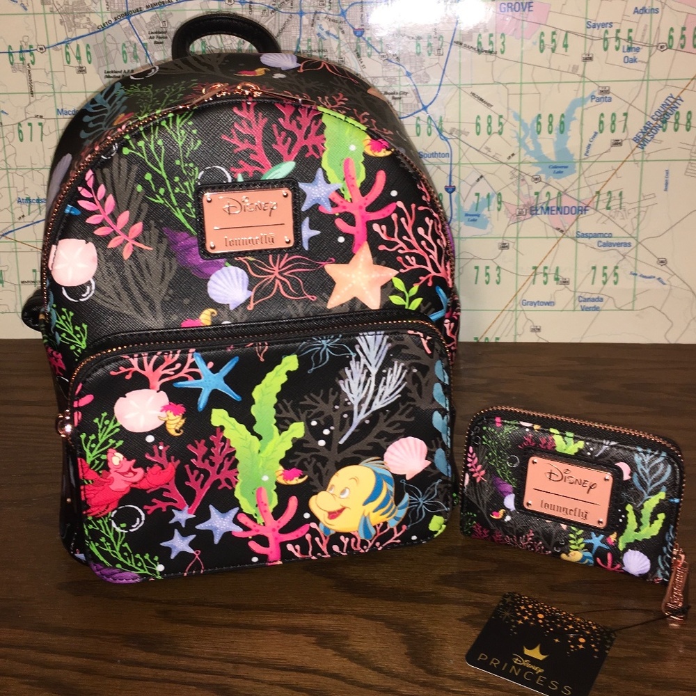 Loungefly under the sea backpack and wallet set NW